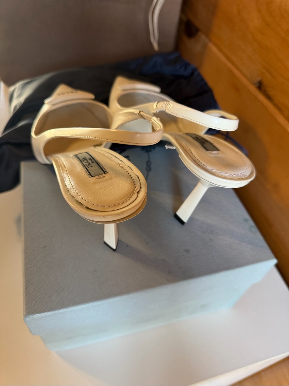 Prada White Pointed Patent Slingback Pumps - Picture 10 of 12